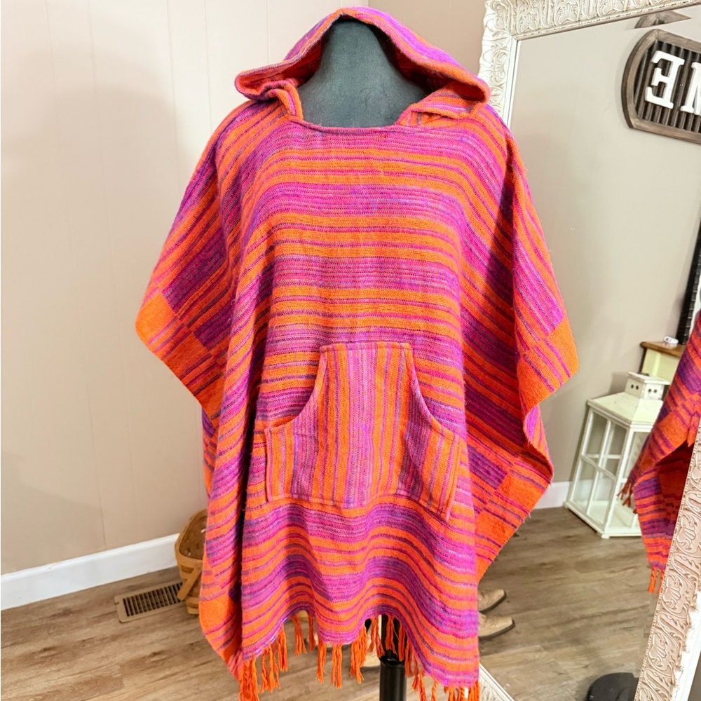 Yuro Promo • Wool Blend Striped Hooded Poncho